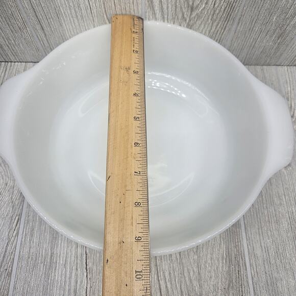 Vintage Pyrex Casserole Dish Green Daisy 474-B‎ 1.5 Quart Opal White Made USA - Picture 3 of 7